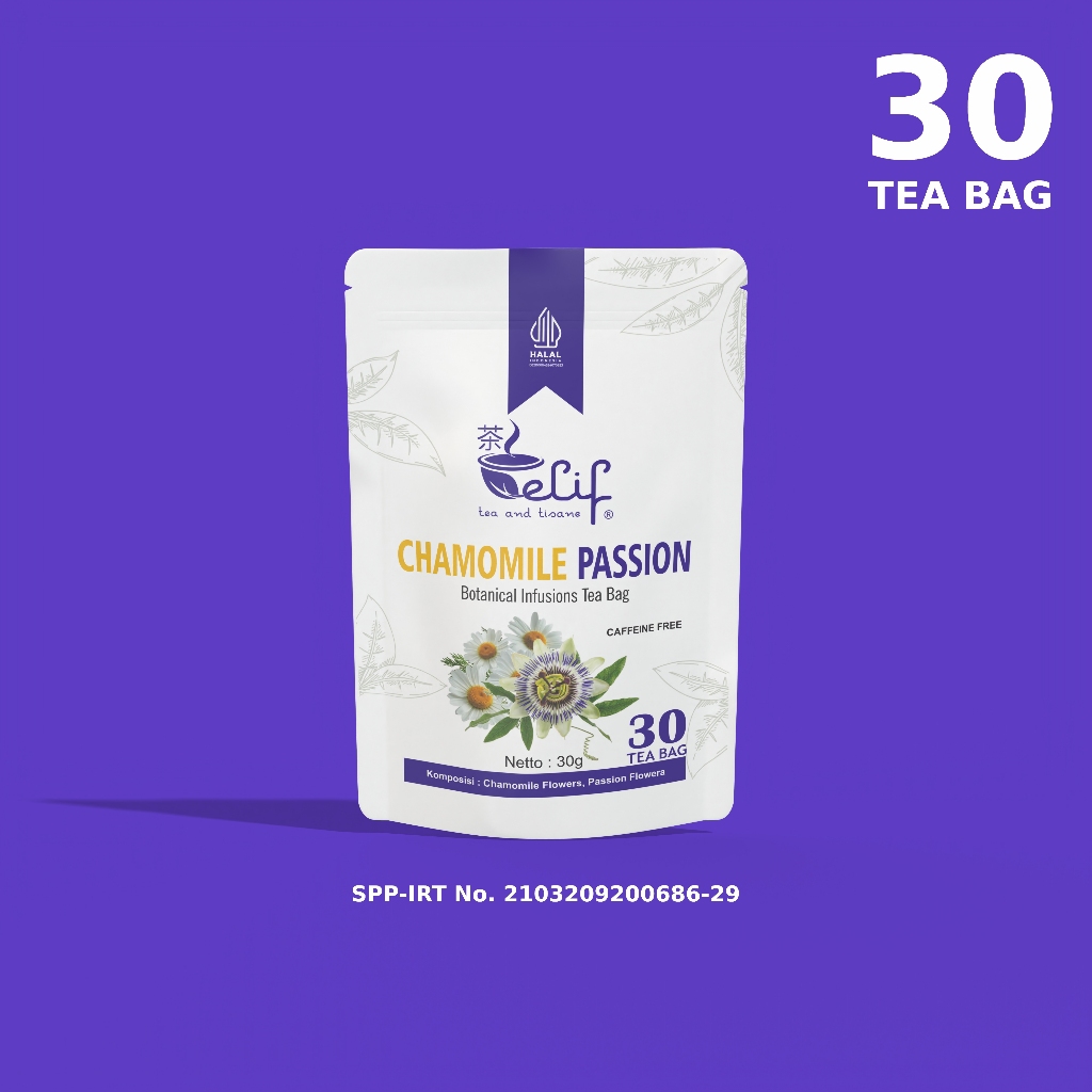 

ELIF TEA AND TISANE Chamomile Passion Tea | Teh Bunga Chamomile & Passionflower | Botanical Infusions Tea Bag | 30 Tea Bag