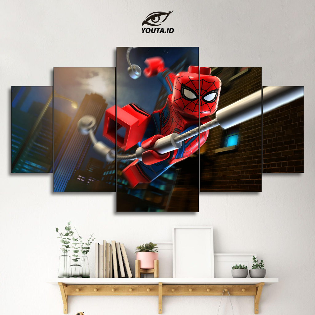YOUTA.ID HIASAN PAJANGAN DINDING SPIDERMAN LEGO POSTER 1 SET 5 Pcs POSTER KAYU WALL DECOR