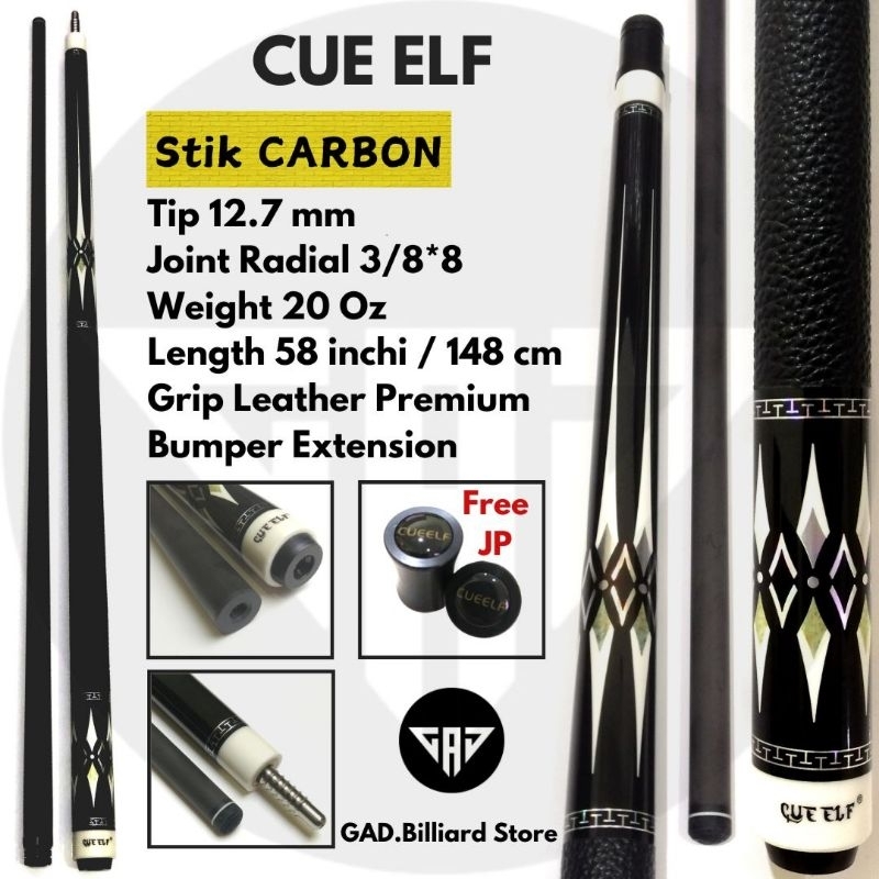 CUE ELF Carbon // Cue Billiard Carbon // Stik Billiard Carbon Tip Dim 13 mm