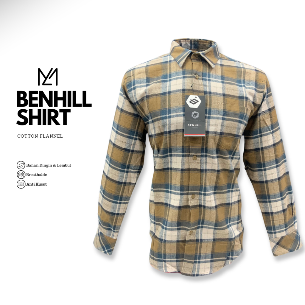 Kemeja Pria Flannel Benhill Panjang Kotak Coklat