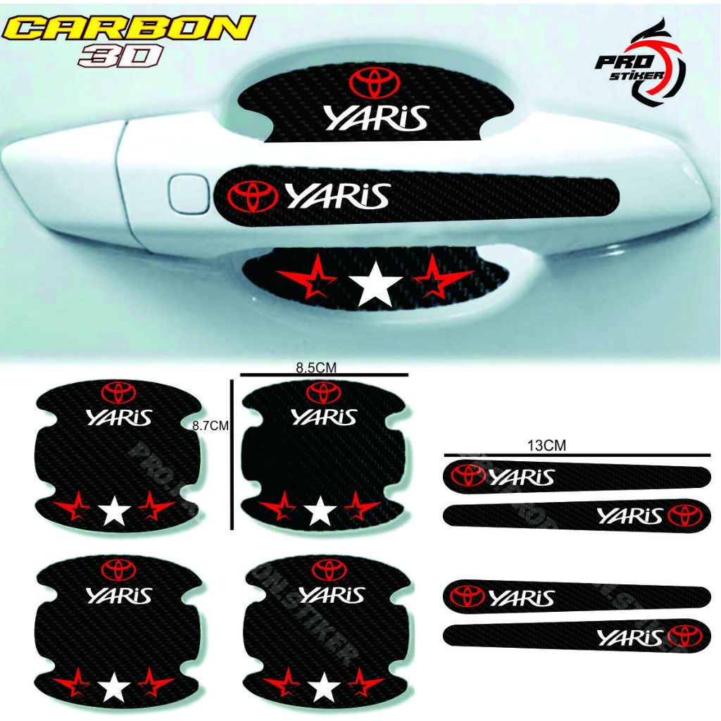 8PCS sticker karbon handle mobil TOYOTA YARIS pelindung gagang pintu mobil universal