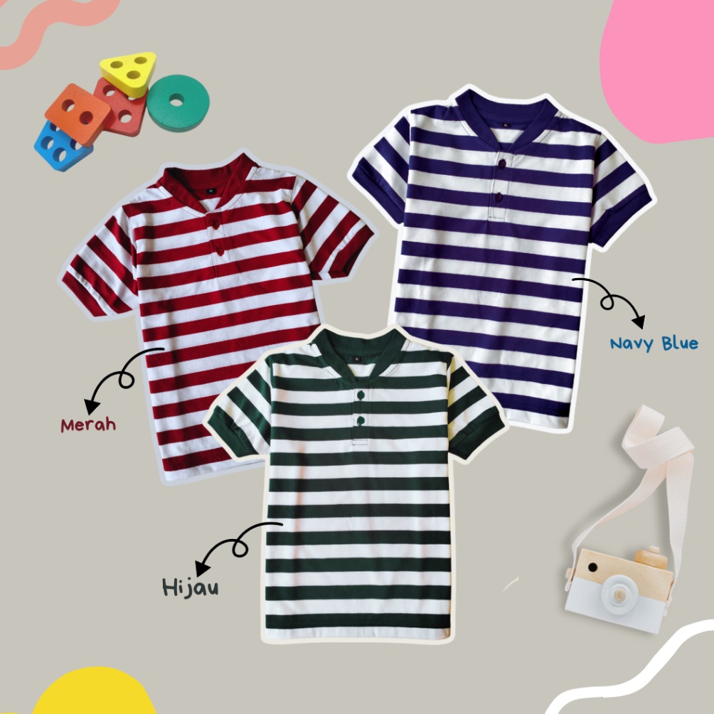 KODE I47T Enorme Kids Kaos Kerah Anak Wangki Rib Salur Stripe Lakilaki Perempuan 112 Tahun Garis Kat