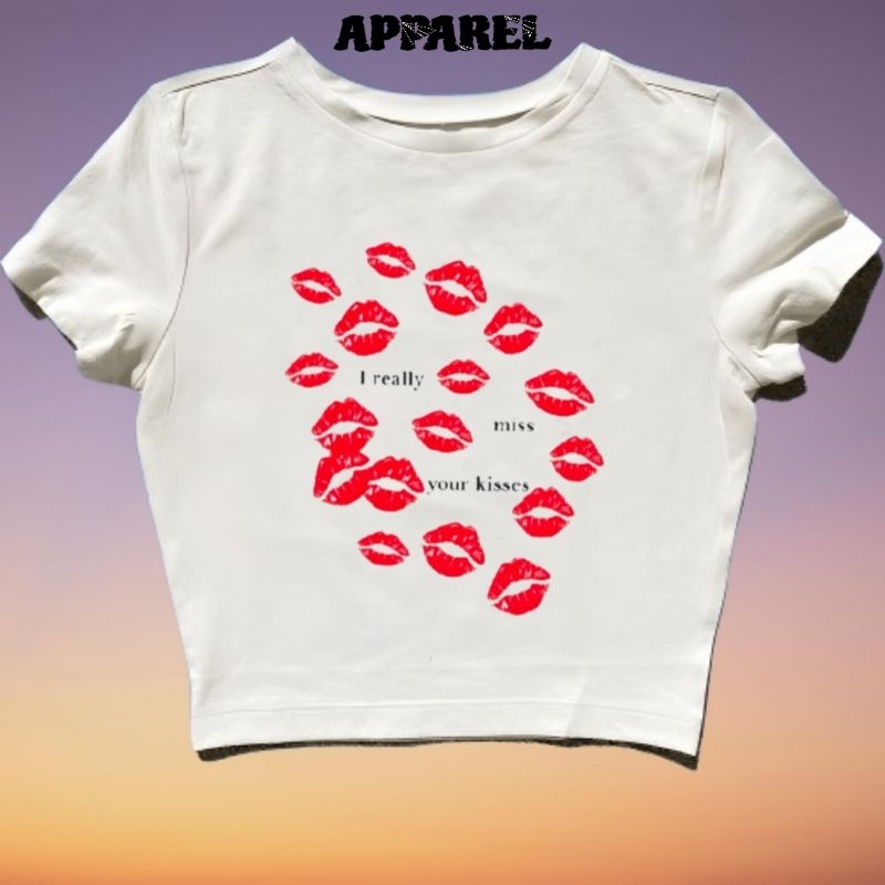 CROP TOP I REALLY MISS YOUR KISSES | GRUNGE | CROPTOP PUTIH | CROP TEE SLIM FIT STYLE Y2K VINTAGE AE