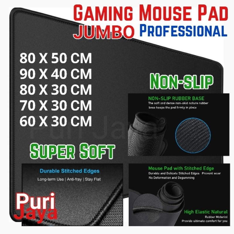Mousepad Hitam Polos Tebal Jumbo Mouse pad XXXL 90cm 40cm 80cm 50cm 60cm 30cm 70cm Black Gaming Rubb