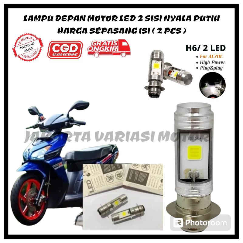 Bohlam lampu led depan motor nyala putih bisa high low universal pnp vario 110 karbu harga sepasang 