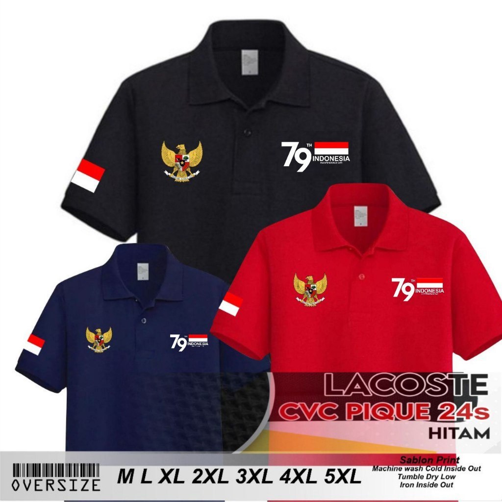 PROMO COD Baju Berkerah Baju Kemerdekaan HUT RI 79 Kaos Pria Jumbo BigSize M - 6XL ( XXXXXXL )