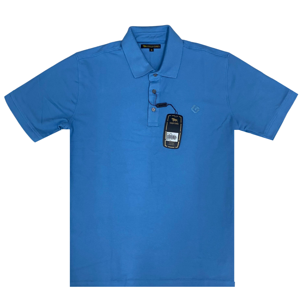 Gold Cows - Baju Polo Kerah Katun Biru Laut