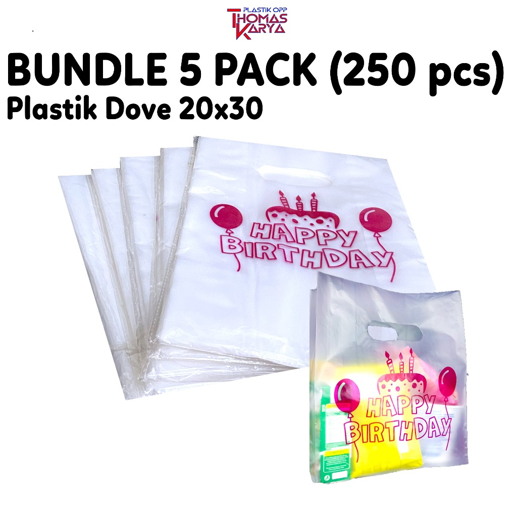 

BUNDLE 5 PACK Plastik Ultah 20x30 HAPPY BIRTHDAY isi 250 Goodie Bag Snack Ulang Tahun Tas Bingkisan