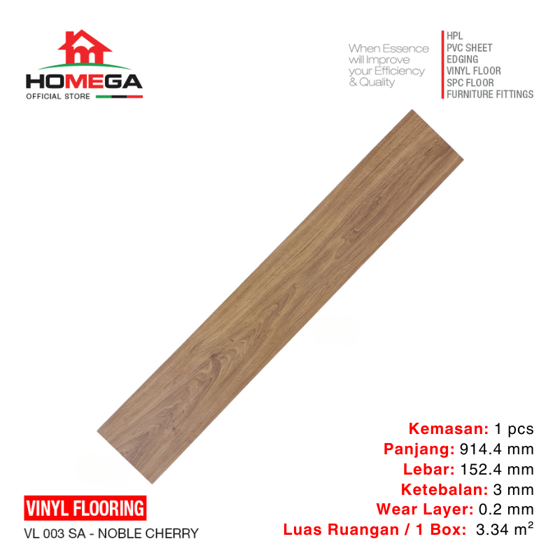 HOMEGA VINYL Flooring - Lantai Kayu Parket Parkit Parquet Stiker - Tekstur Wood Noble Cherry - 1 Pcs