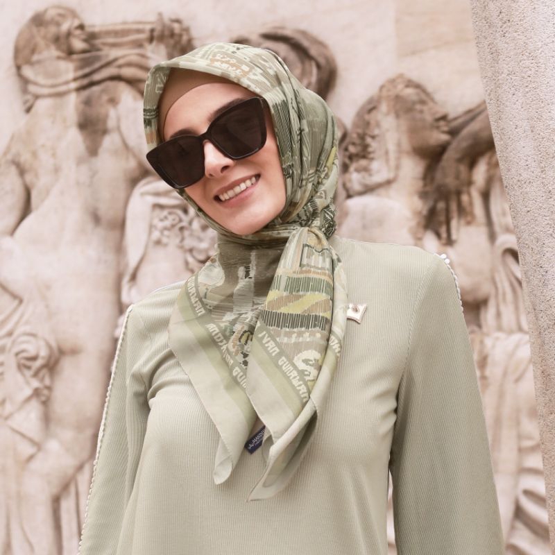 MANDJHA Japan Rhythm Green Sage Scarf By Ivan Gunawan - Jilbab Hijab Segi Empat ORIGINAL