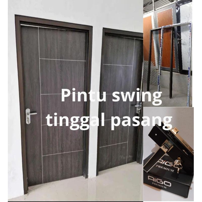 satu set pintu swing tinggal pasang bonus kusen alumunium dan handle kunci