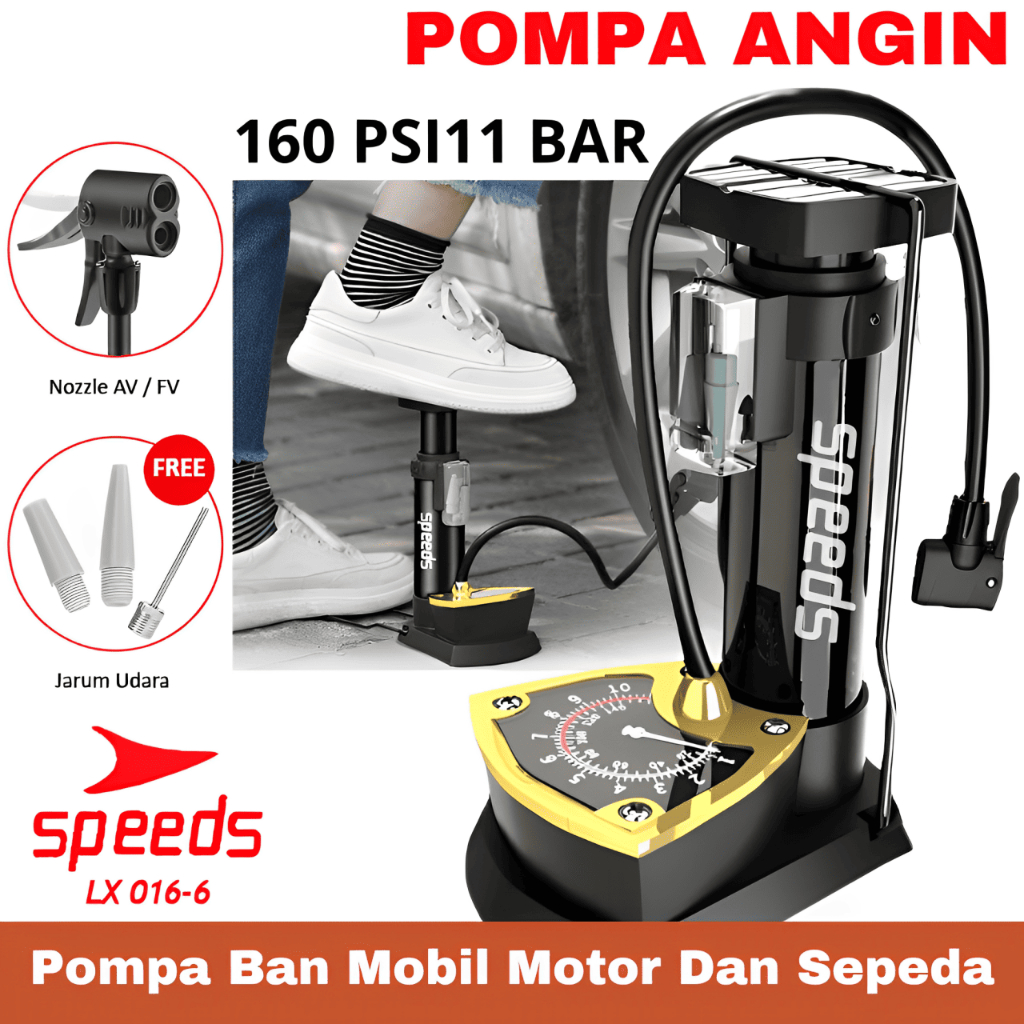 Pompa Ban Speeds - Pompa Injak Ban Motor Mobil Sepeda - Pompa Angin Manual Model Injak kaki - Pompa 