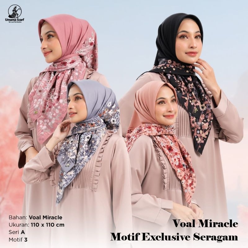 Scraft Voal Umama Standar Segiempat Motif Jilbab Premium Lasercut Bunga Warna Pink Hitam Abu Grey Li
