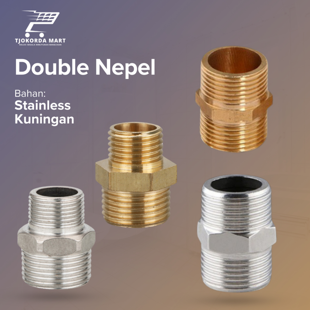 Dobel nepel Sambungan pipa dobel nepel 1/2 inch sambungan kran air stainless dobel nepel 1/2 inch ku