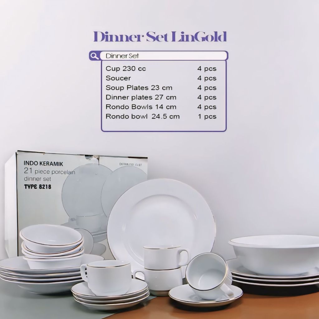 Paket Dinner Set 21PCS LinGold By Indo Keramik Peralatan Makan Set Murah Serbaguna Berkualitas /Dinn