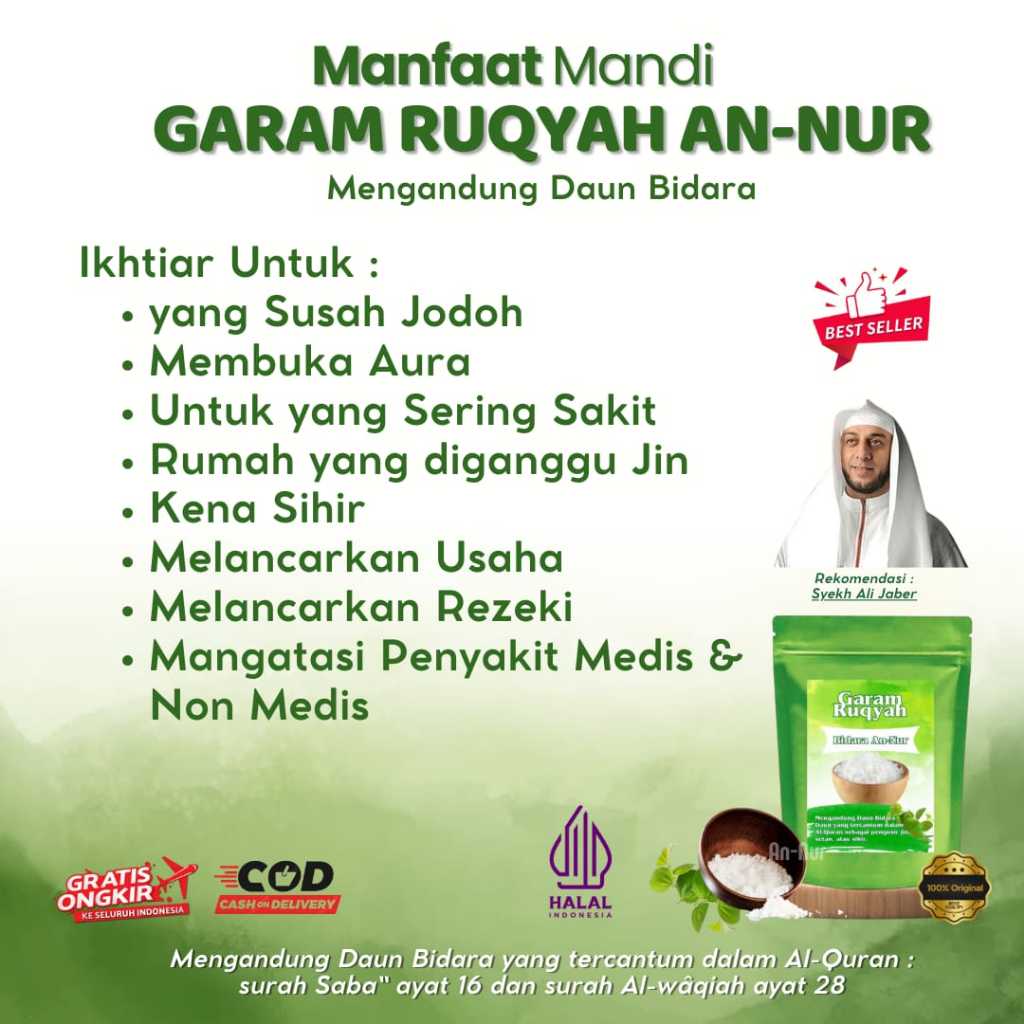 

garam ruqyah bidara annur 500gr sudah di doakan dengan khusus || penangkal ilmu hitam dan sihir