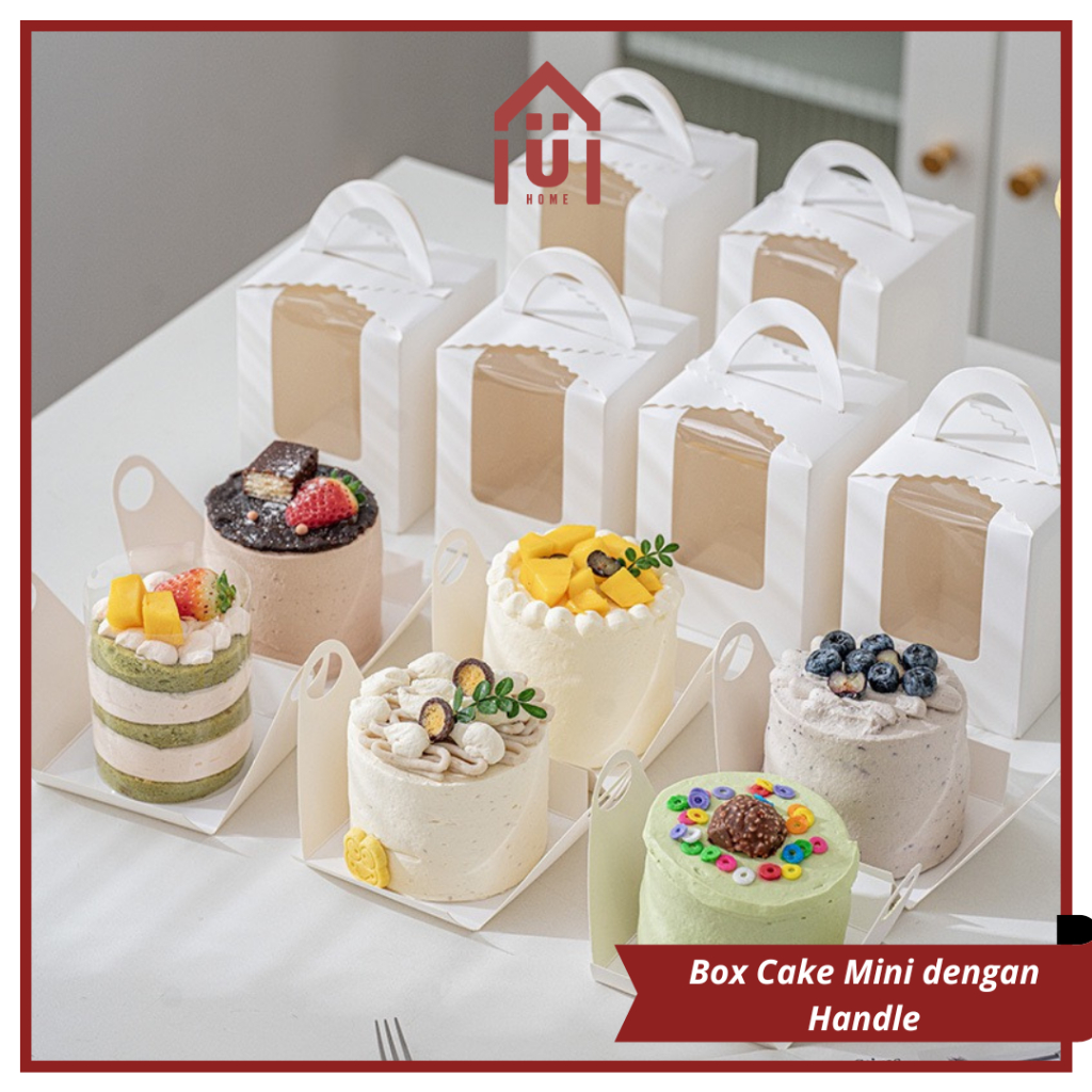 

UNISO - BOX CAKE MINI HANDLE DUS KOTAK KUE ULANG TAHUN MIKA PUTIH ROLL CAKE PAPER BOX PACKAGING