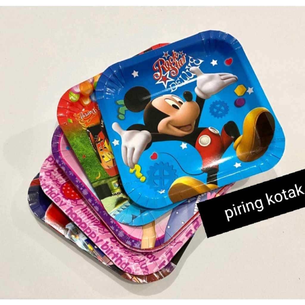 Piring Kue Kotak Karakter Anak Ulang Tahun Piring Kertas Segiempat Piring Petak Karakter Pesta Ultah