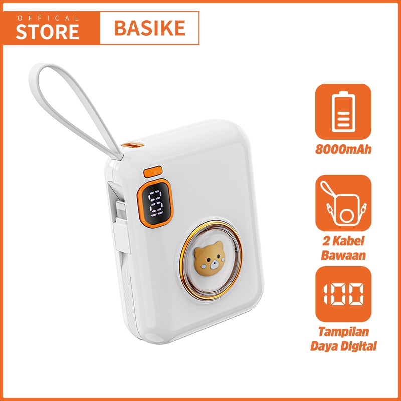 BASIKE Powerbank Mini Original Panda Lucu with Kabel USB Type C Lightning LCD Tampilan Daya Digital