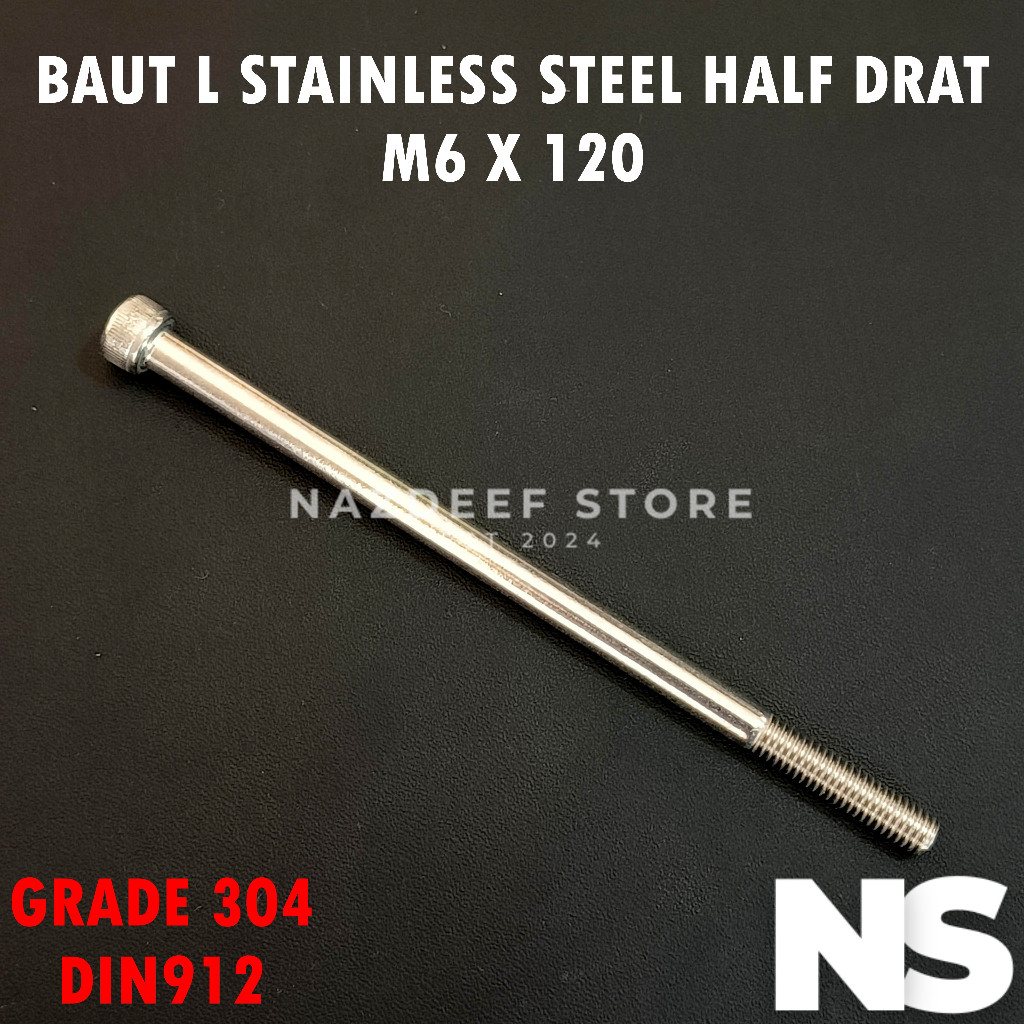 Baut L M6x120 M6 x 120 Stainless Half Drat