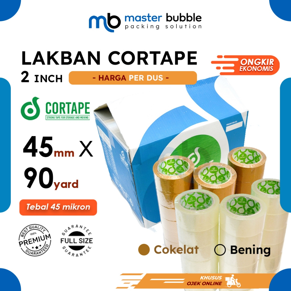 

Lakban Selotip Bening & Coklat 2inch / 45mm x 90yard Cortape Perdus 72 Roll (Khusus Ojek Online)