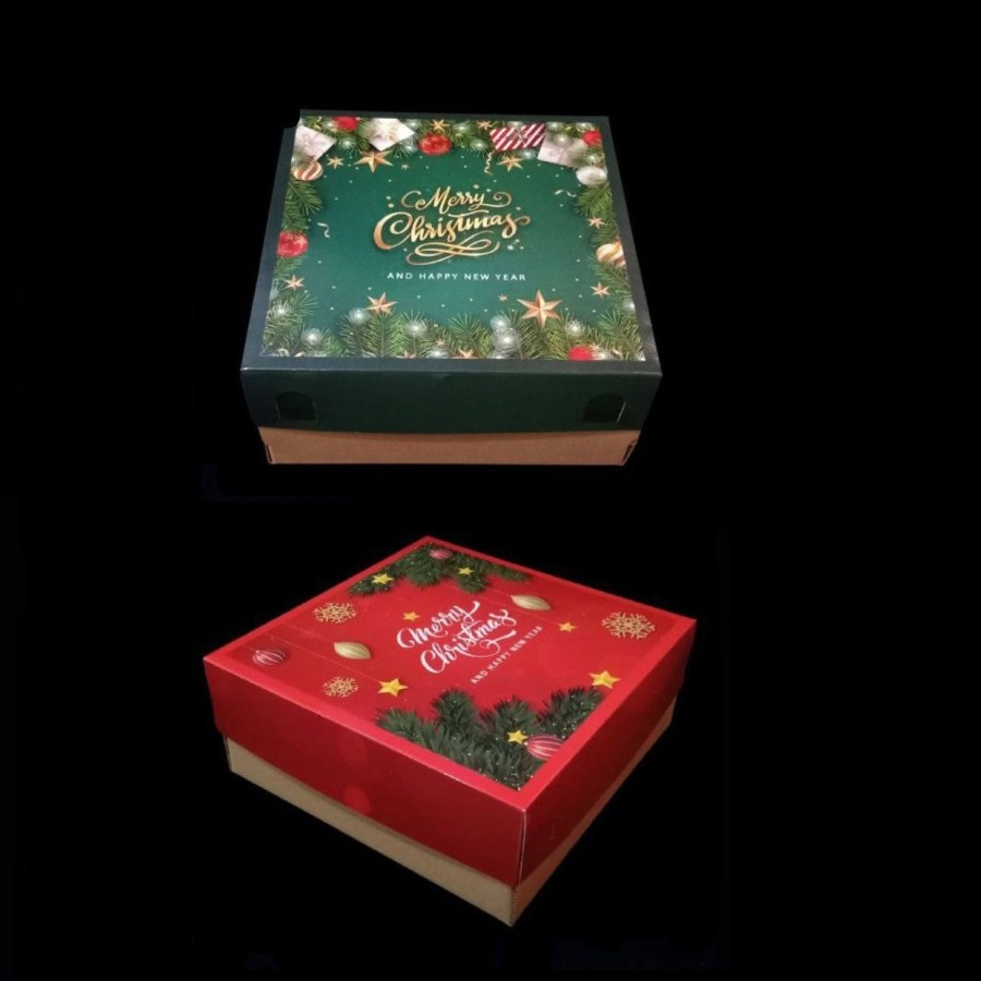 

(5 Pcs) Box Puding Natal Kotak Roti Marmer Dus Kue Dessert Tempat Hampers Merry Christmas 22x22x10