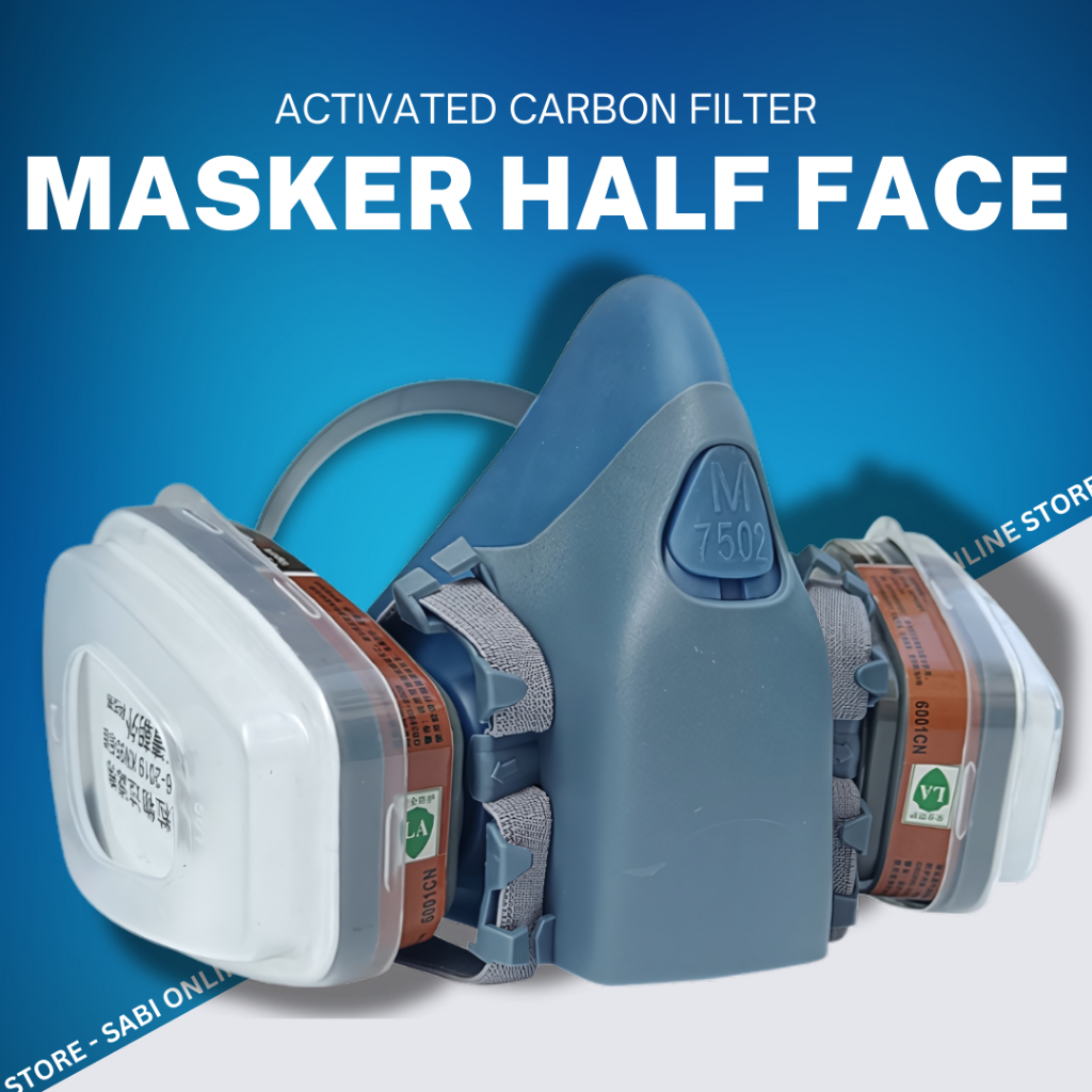 Masker Gas Respirator Half face Cat Motor Mobil dengan Filter Karbon Aktif