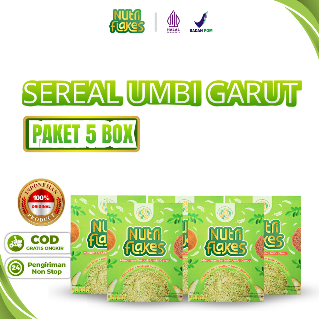 

Paket 5 Box Nutriflakes - Original Sereal Sehat Umbi Garut Atasi Asam Lambung Gerd Maag
