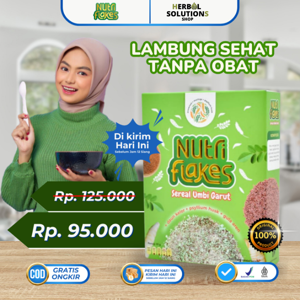 

Nutriflakes - Sereal Diet Sehat Alami Umbi Garut untuk Menurunkan Berat Badan Mengatasi Masalah Pencernaan Meredakan Asam Lambung Mengobati Maag, Gerd, dan Tukak Lambung