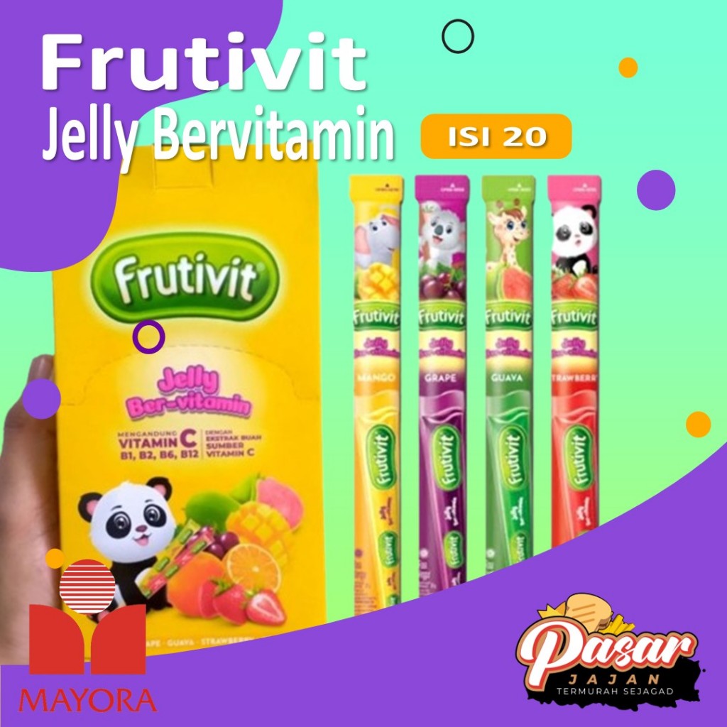 

Jelly Frutivit Ber Vitamin C 1dus isi 20pcs Jeli Agar Aneka Rasa Mangga Anggur Jambu Strawberi Jeruk