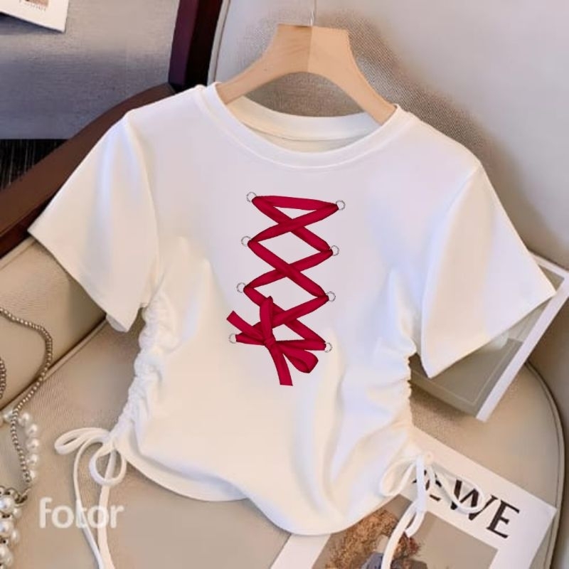 T-shirt Crop Kaos Crop Atasan Crop Anak Baju Crop Anak Perempuan Trendy Model Serut Terbaru Anak Per
