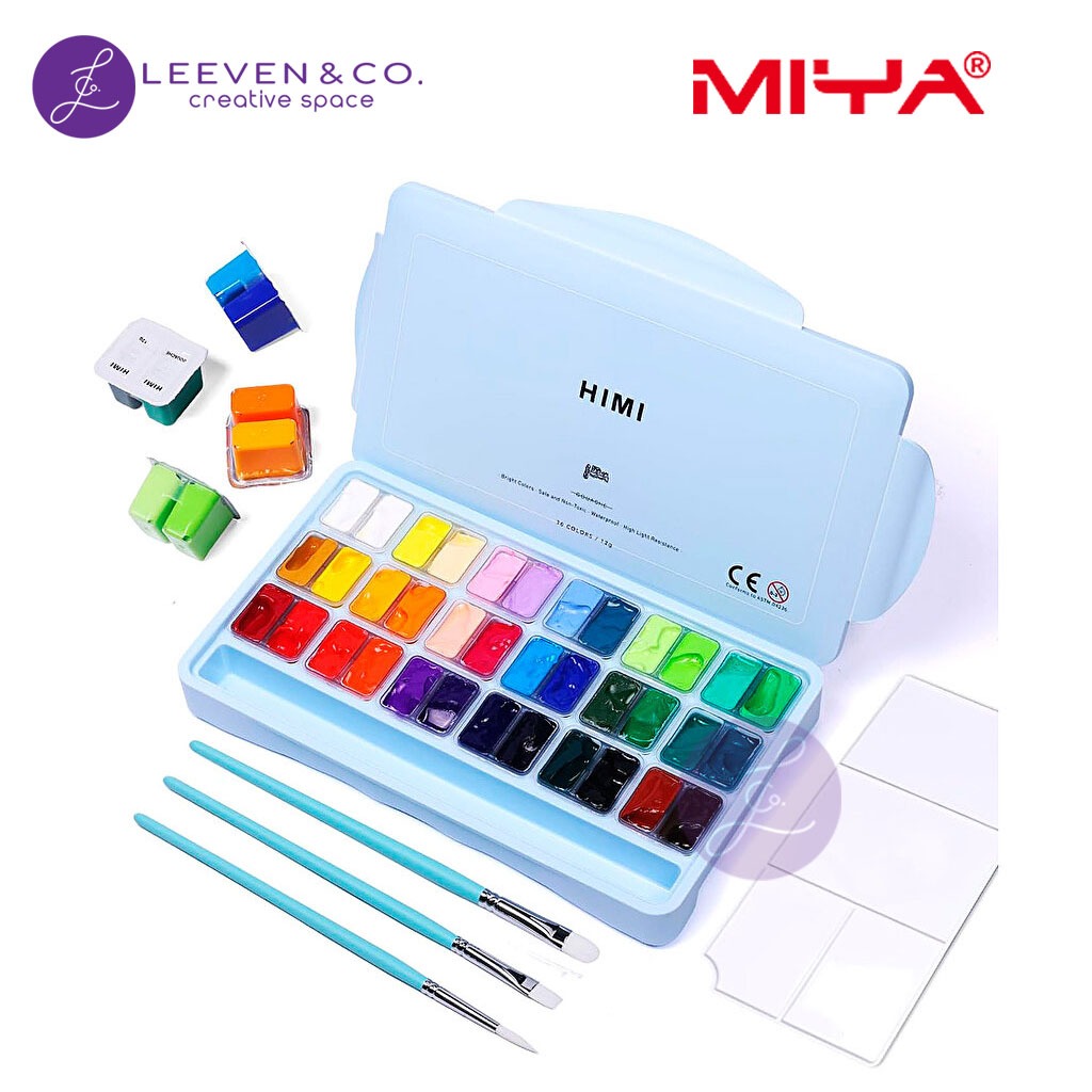 

HIMI MIYA GOUACHE PAINT SET 36 COLOR X 12 GR WITH BRUSH SET ICY BLUE CASE