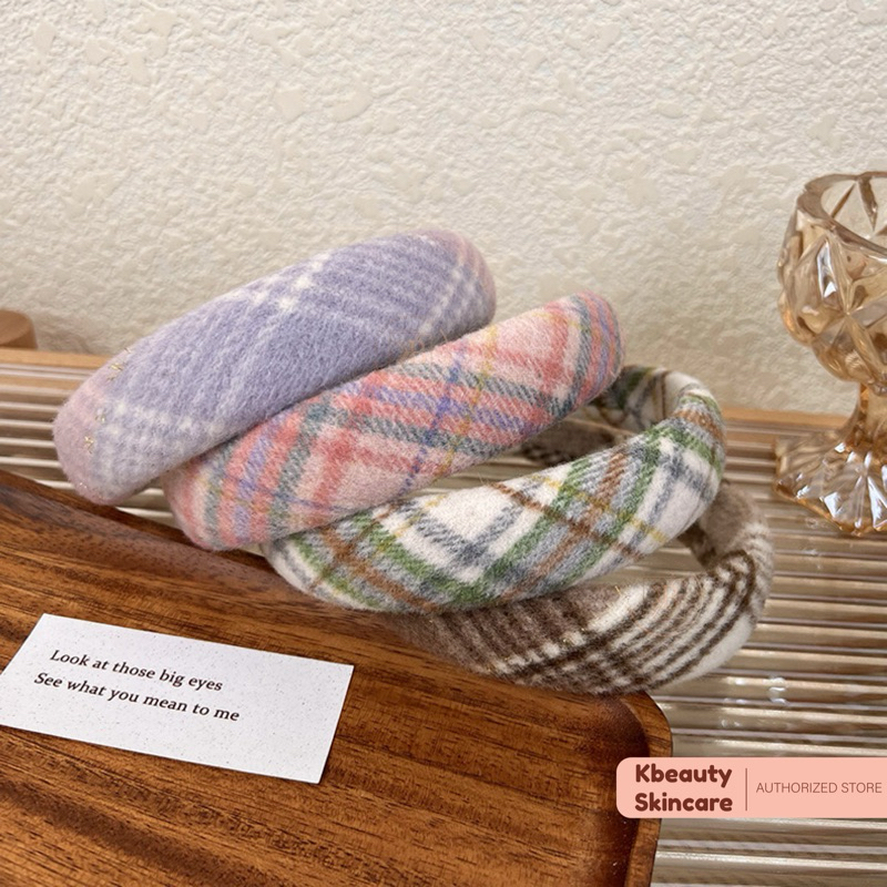 Bandana Bando Motif Garis Kotak Wanita Cewek Korea Lebar Retro Vintage Korean Lucu warna warni