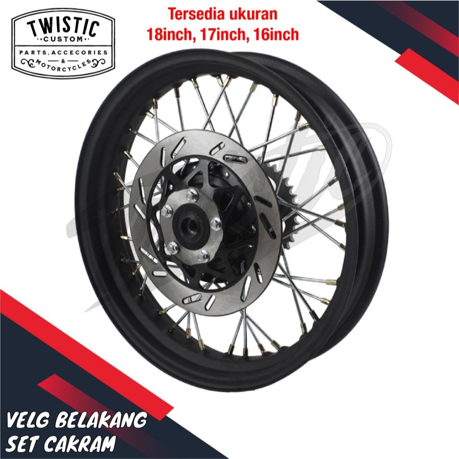 Velg Belakang Set Tromol Jari Jari Cakram Piringan Gear Disc Brake Belakang Besi Roman Ring 16 17 18