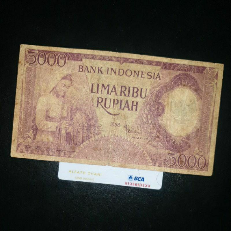 Uang Kuno 5000 Pekerja Violet Varian KIKA (Watermark Garuda Kiri Kanan)