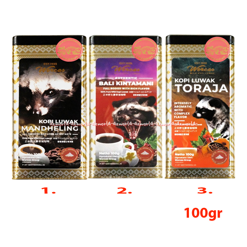 

Worcas 100gr Kopi Luwak Mandheling Bali Kintamani Toraja Bubuk Kemasan Kaleng Workas Coffee Ground Loewak