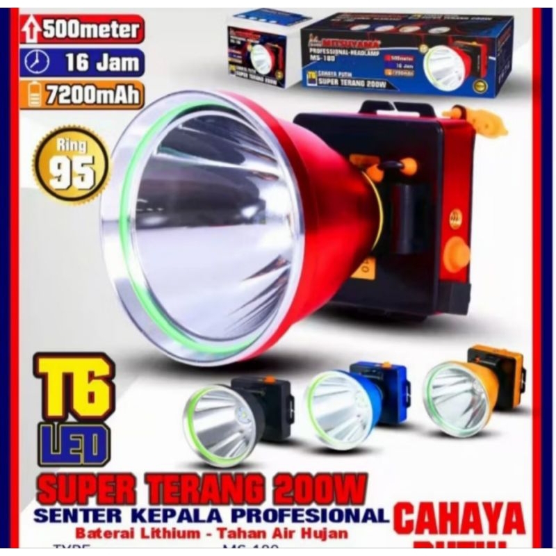 COD Senter Kepala Mitsuyama Ms-180 LED 200Watt Super terang warna random
