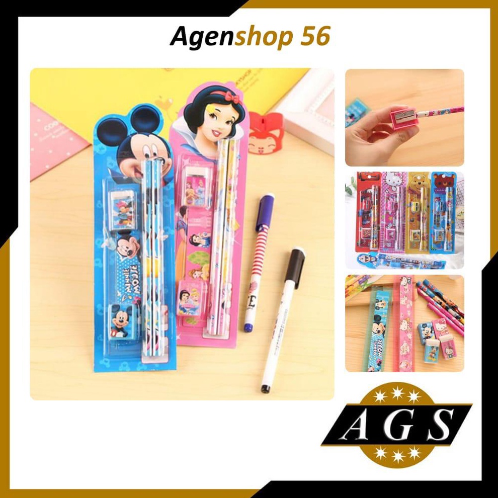 

UPGRADE AGS Alat Tulis Set Mini Stationary Set Sekolah 5 in 1 Pensil Set Karakter