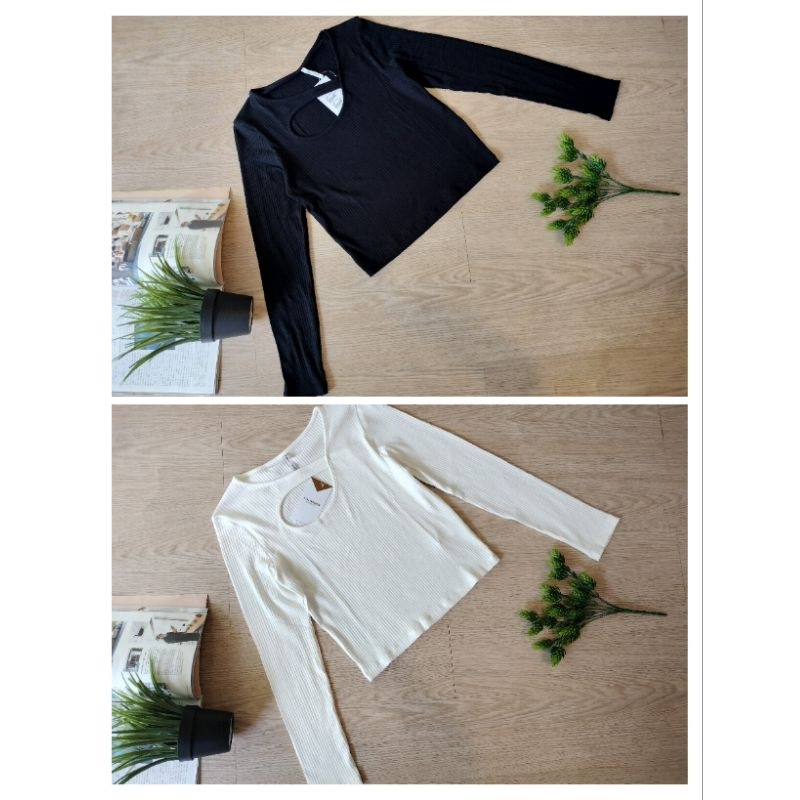 tshirt cut off  knit rajut  colorbox crop top long sleeve kekinian