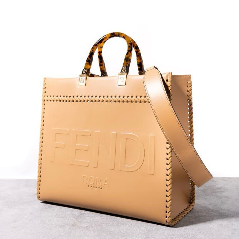 Original Fendi Medium Sunshine Roma Shopper Tote Bag with Braided Edges in Smooth Calfskin Leather