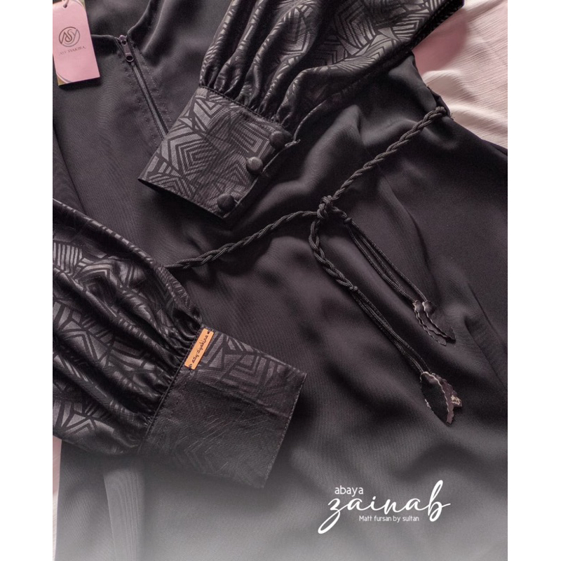 Abaya hitam Zainab | abaya embos fursan | abaya kancing