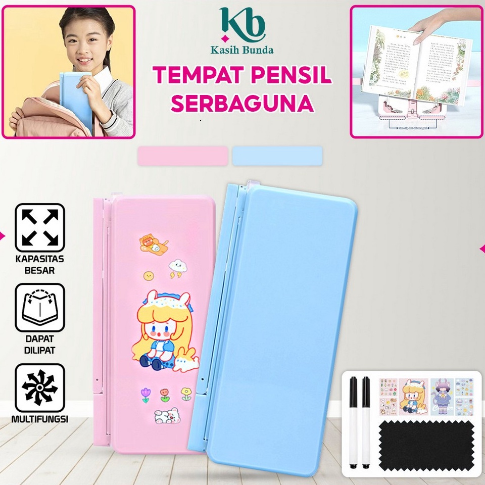 

KODE S89O Tempat Pensil Lipat 2IN1 Multifungsi Tempat Penyimpanan Alat Tulis Anak Sekolah Pencil Case Book Holder Portable Kotak Pensil Lipat dengan Tatakan Buku dan Papan TulisMiniPraktis BUNDA A73