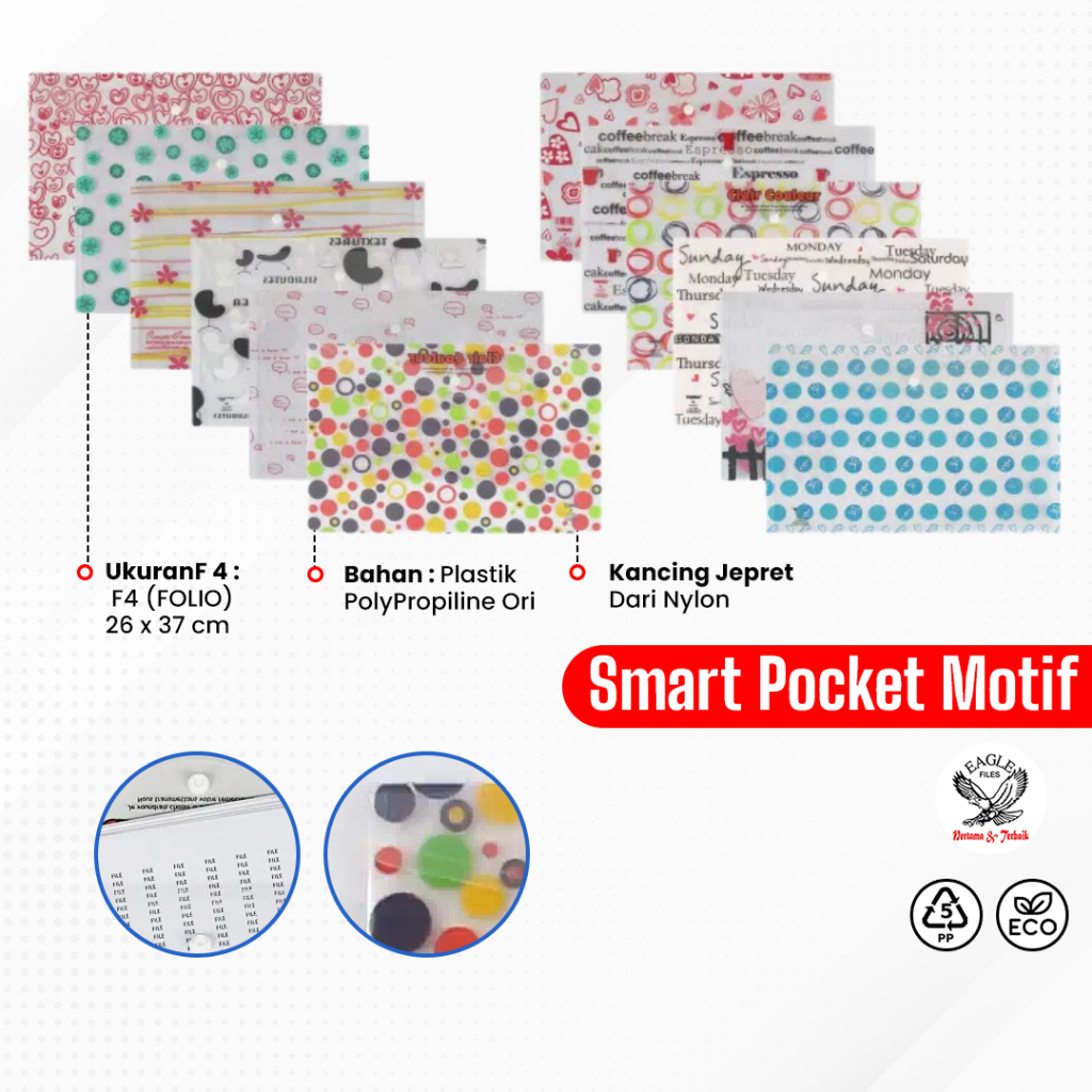 

Map Kancing Plastik F4 TOMEX Smart Pocket Map Plastik Kancing Motif Mixed 6 PCS / Pack