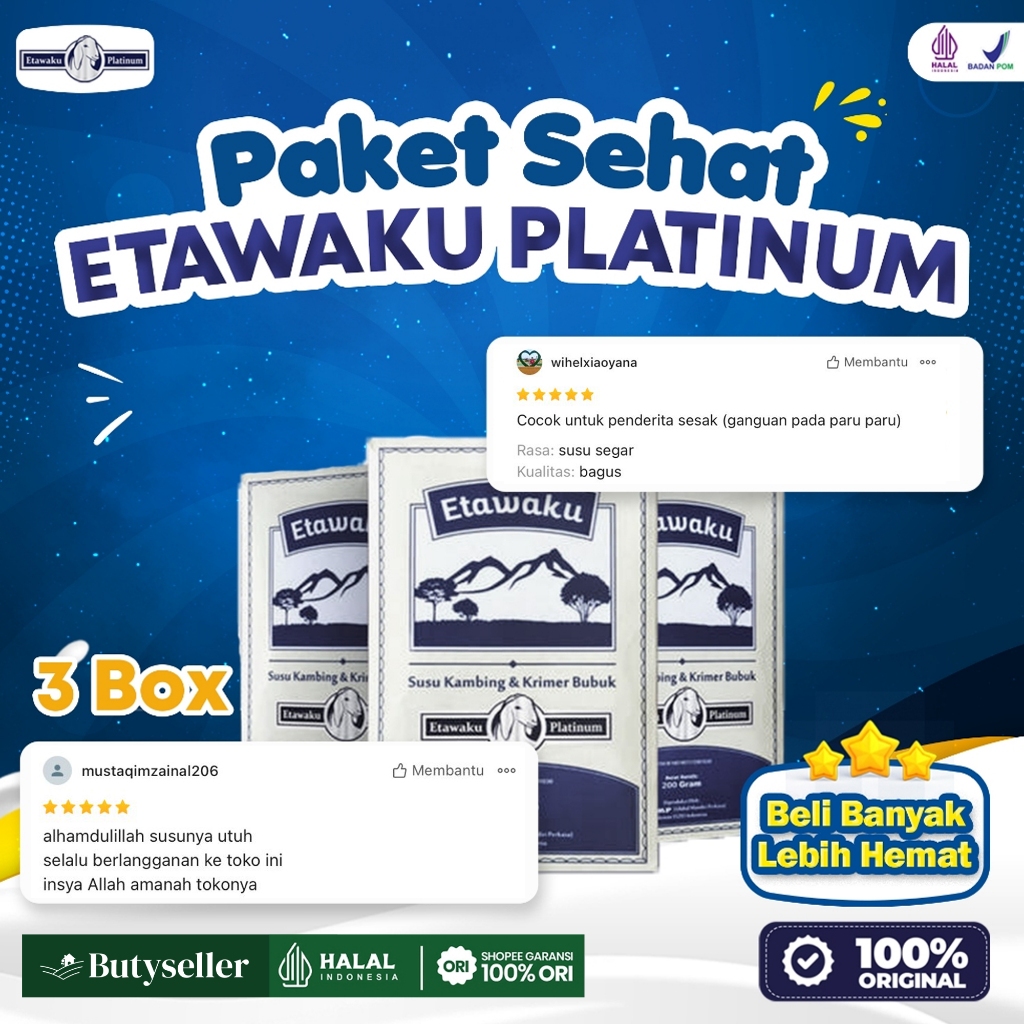 

Susu Etawaku Platinum 3 Box Original - Paket Mengobati Sesak Nafas Bronkhitis Flu & Batuk Berdahak