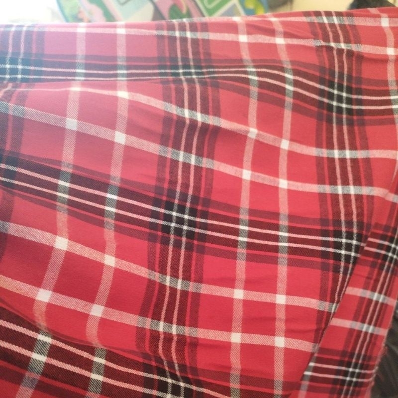 KAIN KILOAN KATUN RAYON TWILL TEBAL LEMBUT KOTAK MERAH UTUH