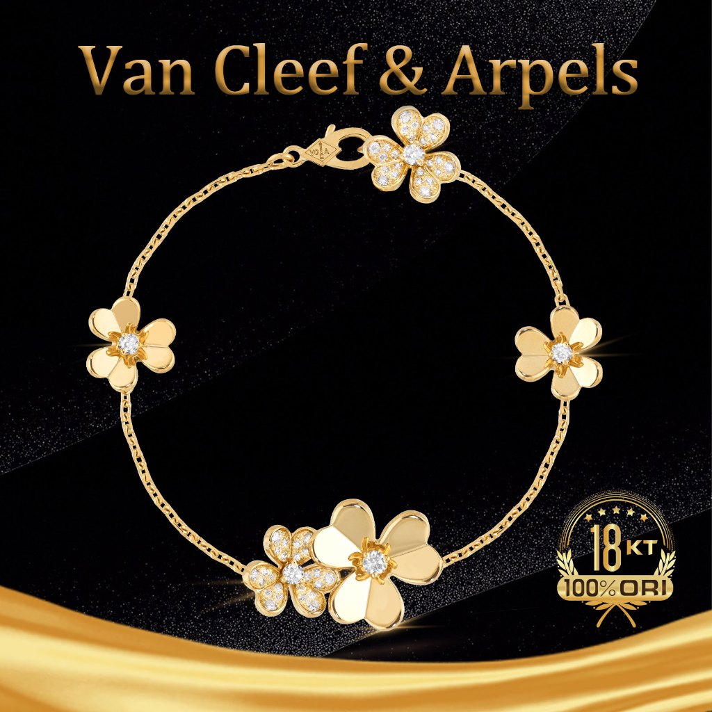【18K emas asli 100%ORI 】VCA Van Cleef & Arpels Frivole bracelet 5 flowers 18K yellow gold, Diamond V