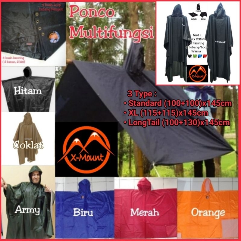 Jas Hujan PONCO 3 in 1 Mantel Gunung Tanpa Lengan MULTIFUNGSI FLYSHEET BIVAK TENDA DARURAT KELELAWAR