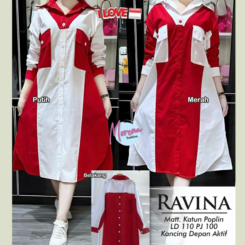 Ravina tunik katun merah putih LD 110 XL
