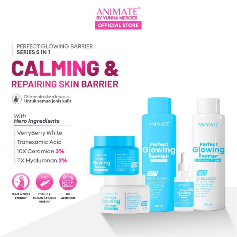 ANIMATE GLOWING BARRIER SERIES 5IN1 (BIRU) || PERAWATAN WAJAH || PAKET SKINCARE ORIGINAL BPOM