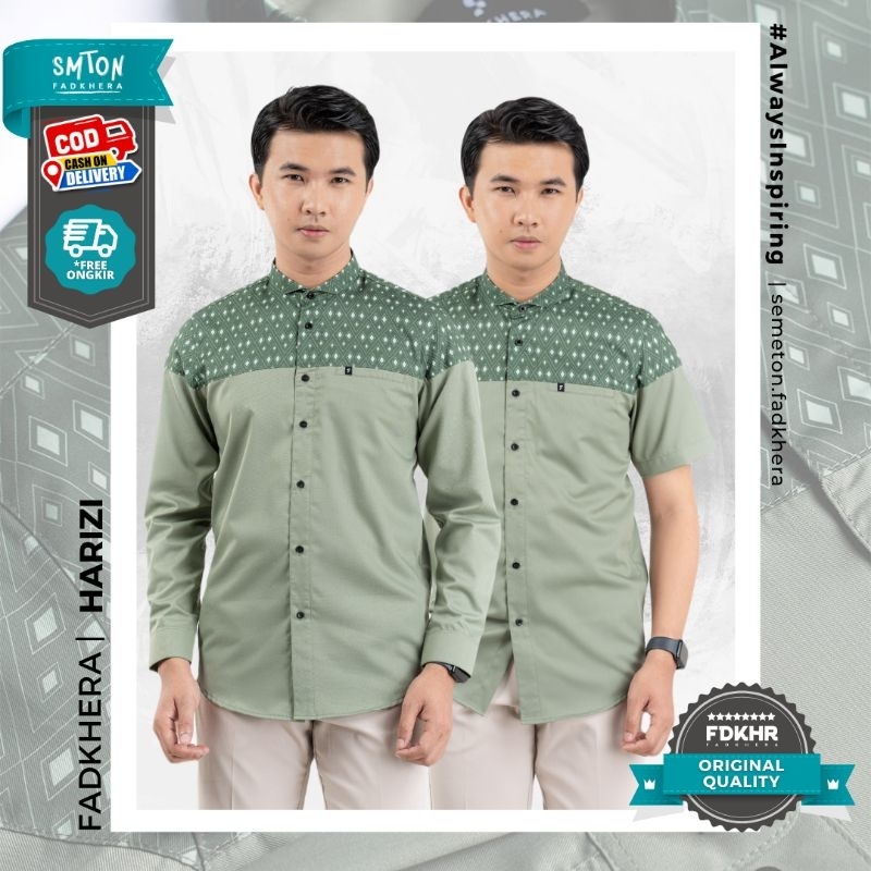 Koko Fadkhera Harizi Kemeja Pria Sage Green Motif Modern
